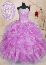 Smart Ball Gowns Sweet 16 Dresses Lilac Sweetheart Organza Sleeveless Floor Length Lace Up