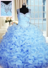 Baby Blue Sleeveless Organza Zipper Quinceanera Gowns for Military Ball and Sweet 16 and Quinceanera