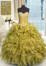 Organza Sleeveless Floor Length Ball Gown Prom Dress and Beading and Ruffles