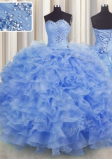 Floor Length Blue Vestidos de Quinceanera Sweetheart Sleeveless Lace Up