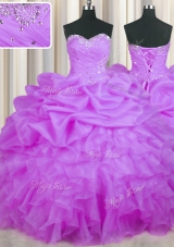 Purple Sleeveless Beading and Ruffles and Pick Ups Floor Length Quinceanera Gown