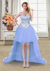 High Low Lace Up Pageant Dress for Teens Lavender and In for Prom and Party with Beading