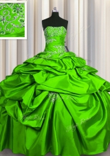 Eye-catching Strapless Sleeveless Taffeta Quinceanera Gown Beading and Pick Ups Lace Up