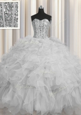 Visible Boning Floor Length Grey Quinceanera Dress Sweetheart Sleeveless Lace Up