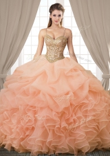 Pick Ups Floor Length Ball Gowns Sleeveless Peach Sweet 16 Quinceanera Dress Lace Up