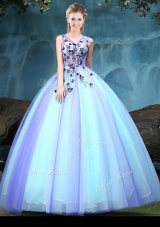 Multi-color Sleeveless Tulle Lace Up 15 Quinceanera Dress for Military Ball and Sweet 16 and Quinceanera