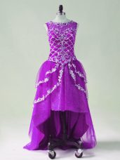 Purple Scoop Zipper Beading and Appliques Going Out Dresses Sleeveless