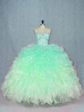 Green Ball Gowns Sweetheart Sleeveless Organza Floor Length Lace Up Beading and Ruffles 15th Birthday Dress