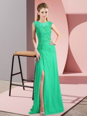 Chiffon Scoop Sleeveless Zipper Beading Prom Party Dress in Turquoise