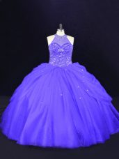 High End Purple Sleeveless Beading Floor Length Sweet 16 Quinceanera Dress