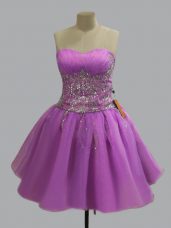 Eye-catching Lilac Sweetheart Neckline Beading Junior Homecoming Dress Sleeveless Lace Up