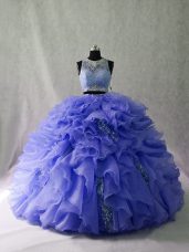 Best Selling Lavender Two Pieces Scoop Sleeveless Organza Brush Train Zipper Ruffles and Sequins Sweet 16 Quinceanera Dress