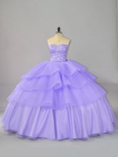 Lavender Sleeveless Beading and Ruffled Layers Quinceanera Dress