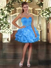 Dazzling Blue Sleeveless Mini Length Ruffles Lace Up Teens Party Dress