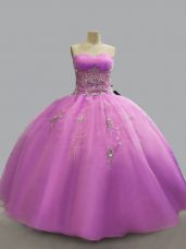 Sleeveless Organza Floor Length Lace Up Vestidos de Quinceanera in Lilac with Beading