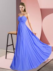 Dramatic Blue Sleeveless Ruching Floor Length Evening Dress