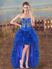 Royal Blue Sleeveless Organza Lace Up Cocktail Dress for Prom and Party