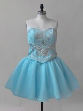 Attractive Baby Blue Lace Up Sweetheart Beading Dress for Prom Organza Sleeveless