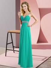 Fancy Turquoise Straps Neckline Beading Prom Dress Sleeveless Criss Cross