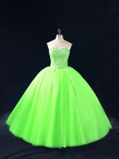 Stunning Ball Gowns Tulle Sweetheart Sleeveless Beading Floor Length Lace Up Quince Ball Gowns