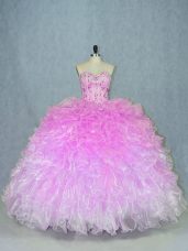 Multi-color Ball Gowns Organza Sweetheart Sleeveless Beading and Ruffles Floor Length Lace Up Ball Gown Prom Dress