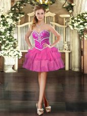 Stylish Sweetheart Sleeveless Tulle Homecoming Dress Online Beading and Ruffled Layers Lace Up