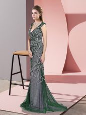 Dark Green Mermaid Beading Going Out Dresses Zipper Tulle Sleeveless