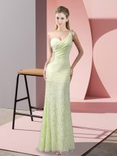 Yellow Green Sleeveless Beading and Lace Floor Length Evening Dress