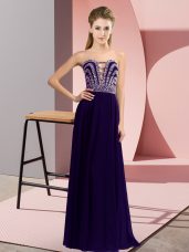 Glittering Floor Length Lace Up Dress for Prom Purple for Prom and Party with Beading