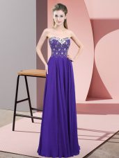 Purple Chiffon Zipper Pageant Dress for Teens Sleeveless Floor Length Beading