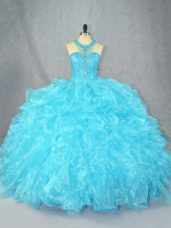 Traditional Floor Length Baby Blue Vestidos de Quinceanera Scoop Sleeveless Zipper