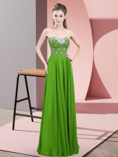 Beautiful Green Empire Sweetheart Sleeveless Chiffon Floor Length Zipper Beading Dress for Prom