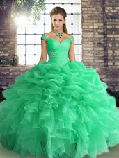 Organza Sleeveless Floor Length Sweet 16 Dress and Beading and Ruffles and Pick Ups