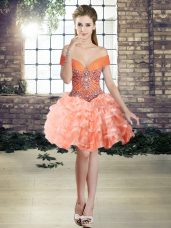 Orange Ball Gowns Beading and Ruffled Layers Custom Made Lace Up Organza Sleeveless Mini Length