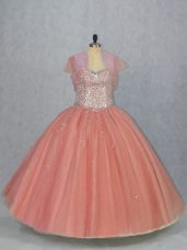 Vintage Tulle Sleeveless Floor Length Quinceanera Dresses and Beading