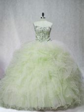 Glorious Sweetheart Sleeveless Quinceanera Dress Brush Train Beading Yellow Green Tulle