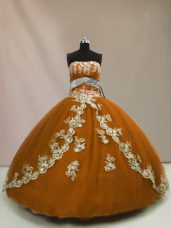 Eye-catching Appliques Quinceanera Dress Brown Lace Up Sleeveless Floor Length