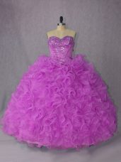 Elegant Organza Sweetheart Sleeveless Lace Up Beading Quinceanera Gown in Lilac