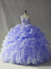 Sleeveless Beading and Ruffles and Pick Ups Lace Up Quinceanera Dresses with Lavender Brush Train