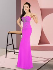 Fuchsia Column/Sheath Chiffon Sweetheart Sleeveless Beading Floor Length Zipper Evening Dress