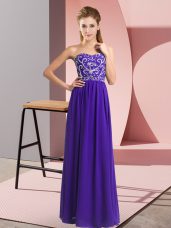 Purple Empire Chiffon Sweetheart Sleeveless Beading Floor Length Lace Up Formal Dresses