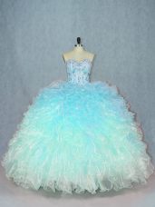 Super Multi-color Lace Up Sweetheart Beading and Ruffles Quinceanera Gown Organza Sleeveless