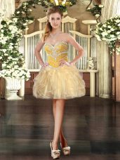 Simple Mini Length Gold Custom Made Sweetheart Sleeveless Lace Up