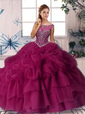 Admirable Fuchsia Zipper Quinceanera Dresses Beading and Pick Ups Sleeveless Brush Train