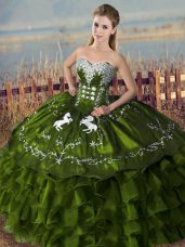 Fantastic Olive Green Sleeveless Satin Lace Up Sweet 16 Dresses for Sweet 16 and Quinceanera