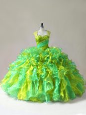 Graceful Multi-color Zipper Straps Beading and Ruffles Quinceanera Dress Organza Sleeveless