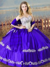 Flare Blue Satin Lace Up Quinceanera Gown Sleeveless Floor Length Beading and Embroidery