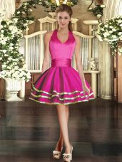 Dramatic Ball Gowns Cocktail Dress Fuchsia Halter Top Tulle Sleeveless Mini Length Lace Up