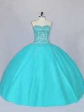 Aqua Blue Sweetheart Neckline Beading Quinceanera Gown Sleeveless Lace Up