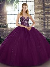 Dark Purple Sleeveless Beading Floor Length Sweet 16 Quinceanera Dress